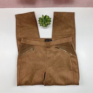 Ivanka Trump Brown Faux Suede Gold Zipper Accent Dress Pants Women Size Large